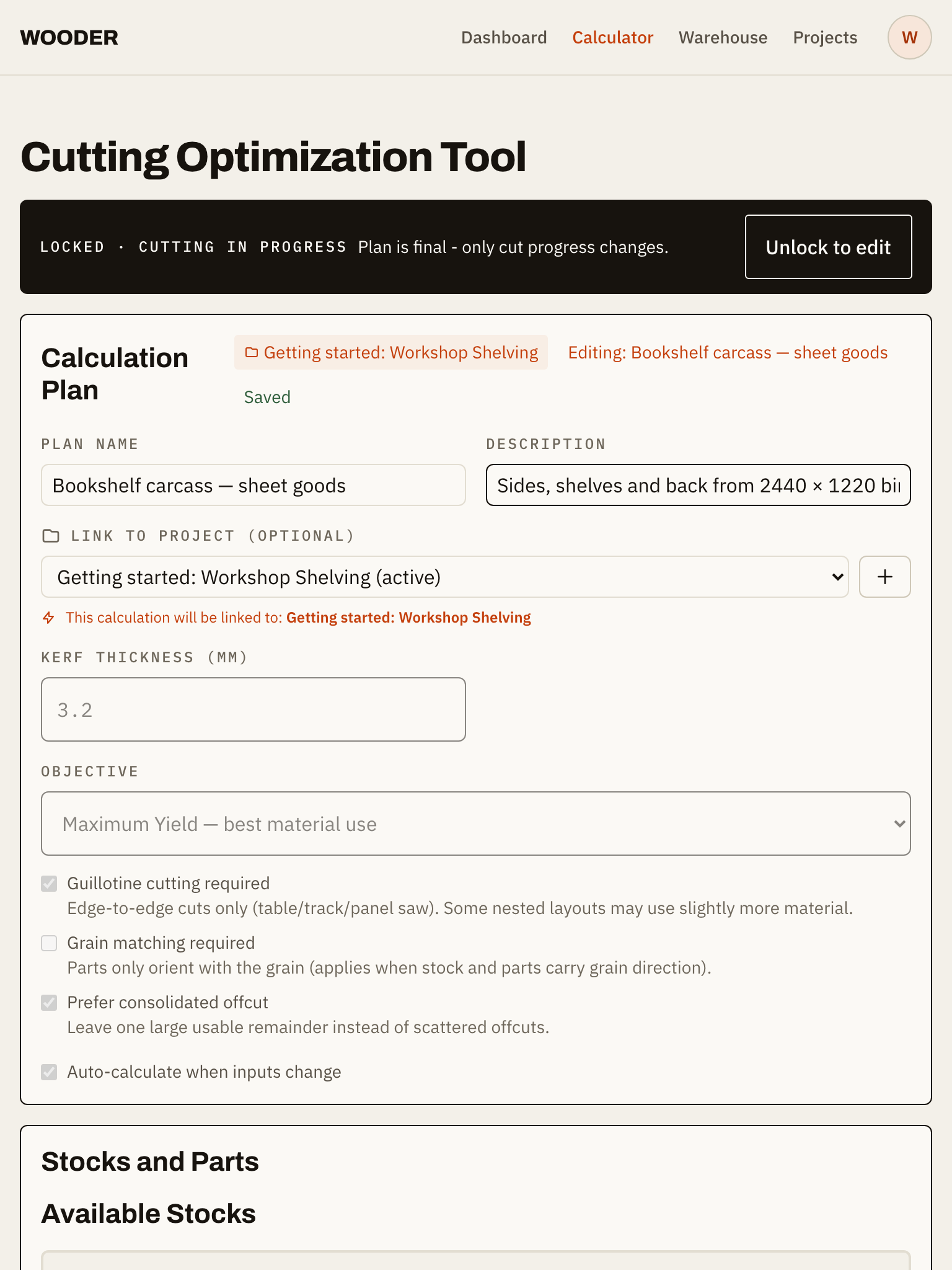 Yieldsaw running full-screen on iPad, showing a cutting layout
